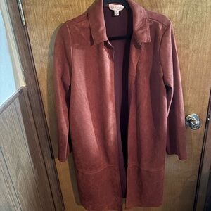 Philosophy Suede Open-Front Trench Coat in Rust with pockets